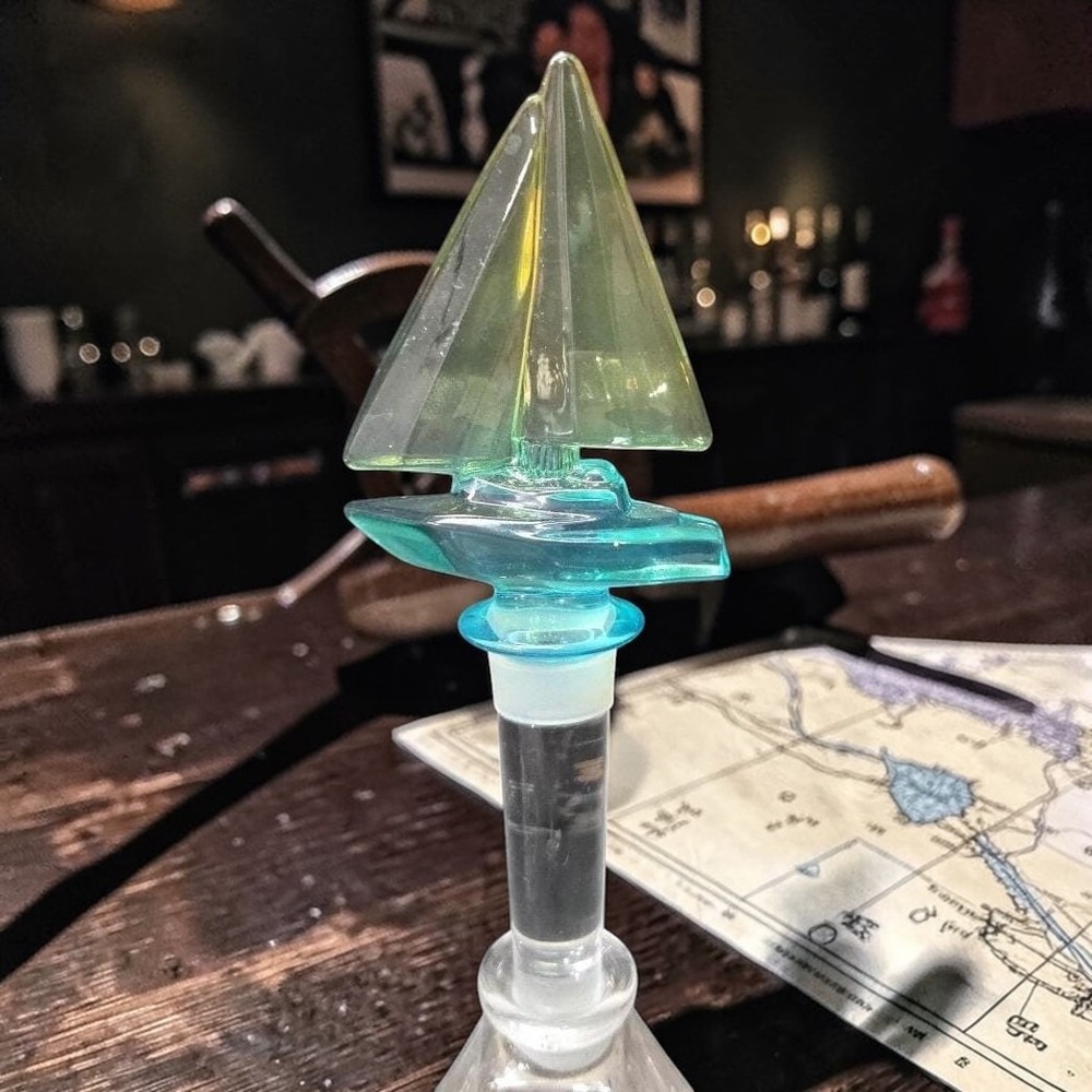 Mikasa Blue Regatta Ship Bottle Stopper, Lead Crystal Boat Replacement Topper‎